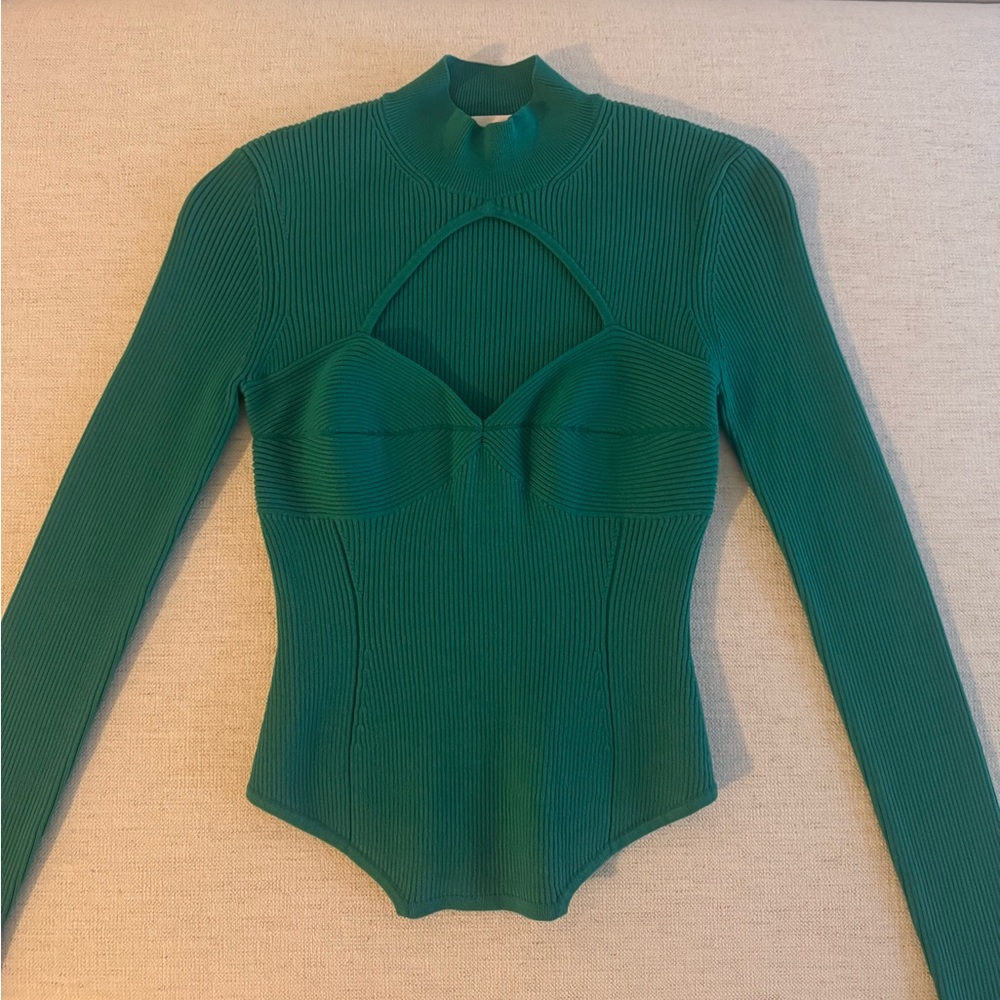 Fleur du Mal Teal Ribbed Knit Top